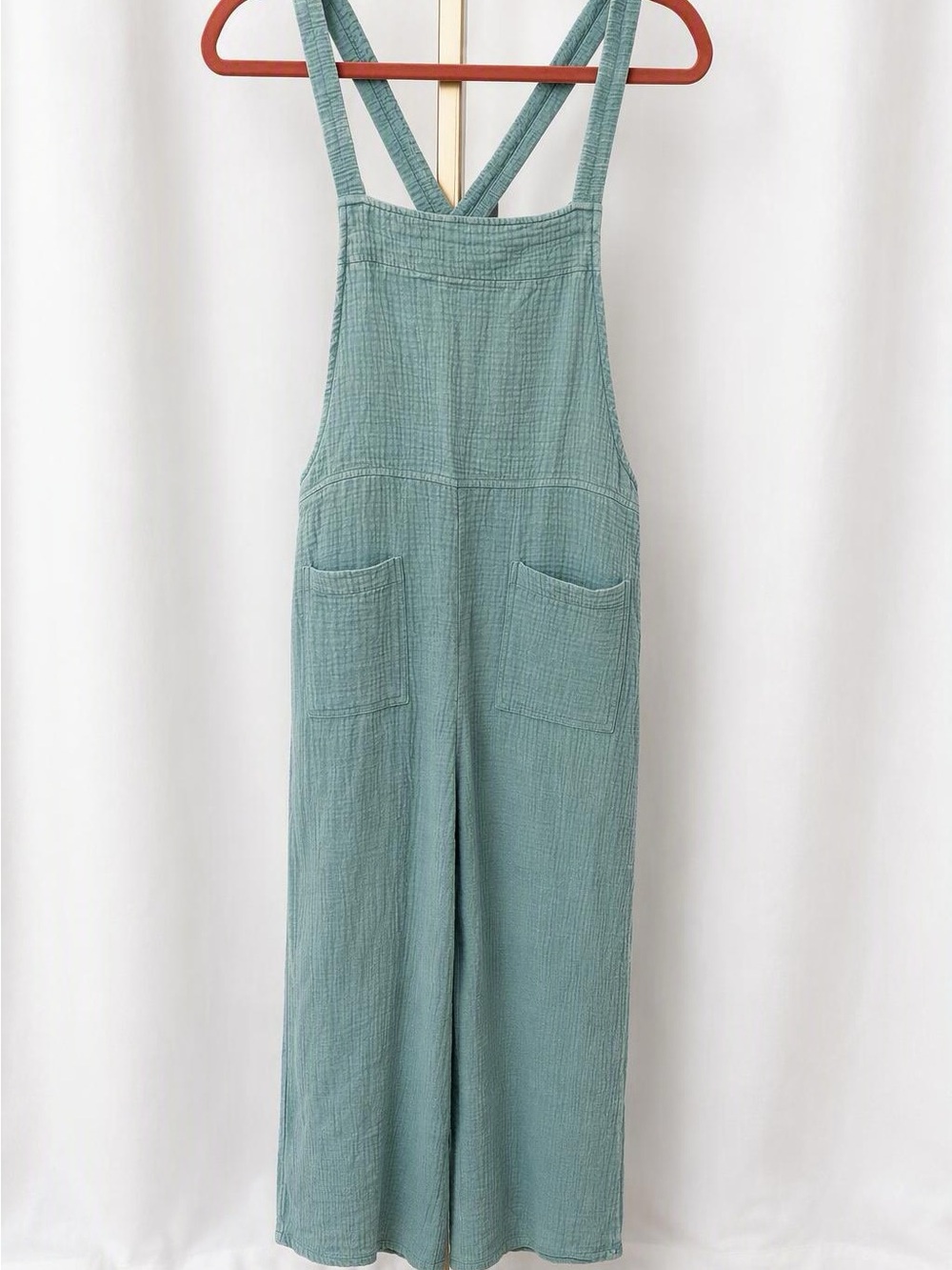 Zenana Outfitters Sage Green Wide-Leg Jumper with Cross-Back Straps